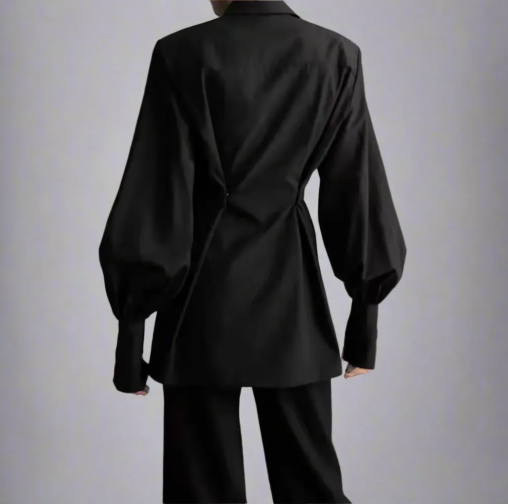Deeptown Black Long Sleeve Shirt Tunic Blouse