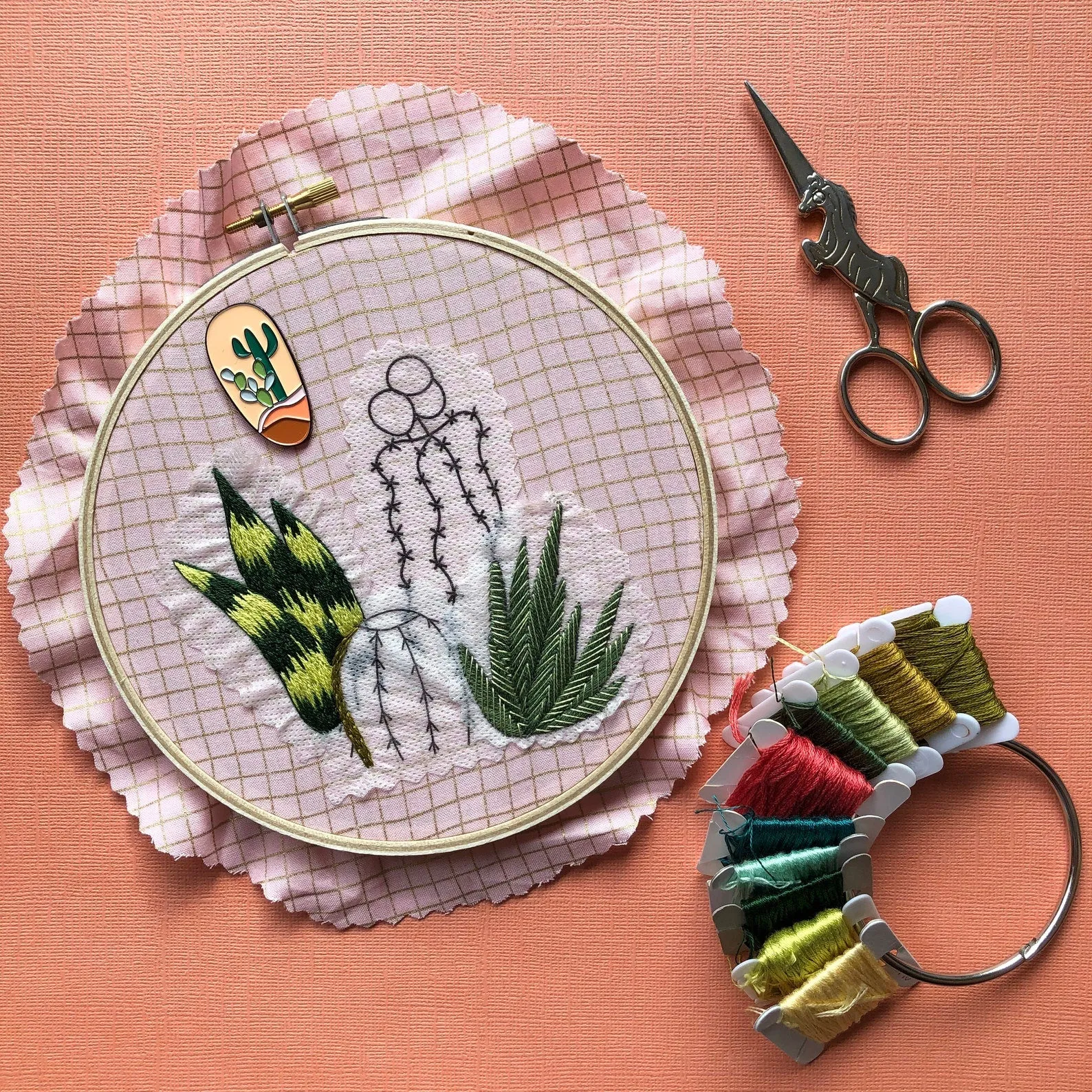 Detailed Cacti - Peel, Stick, and Stitch Hand Embroidery Designs