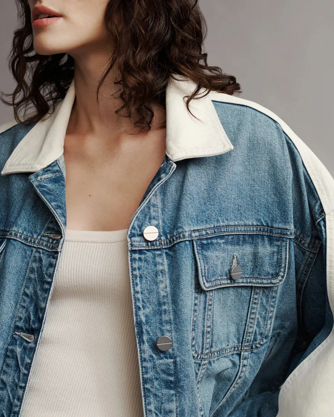 Dylan Jacket in White/Vintage Denim