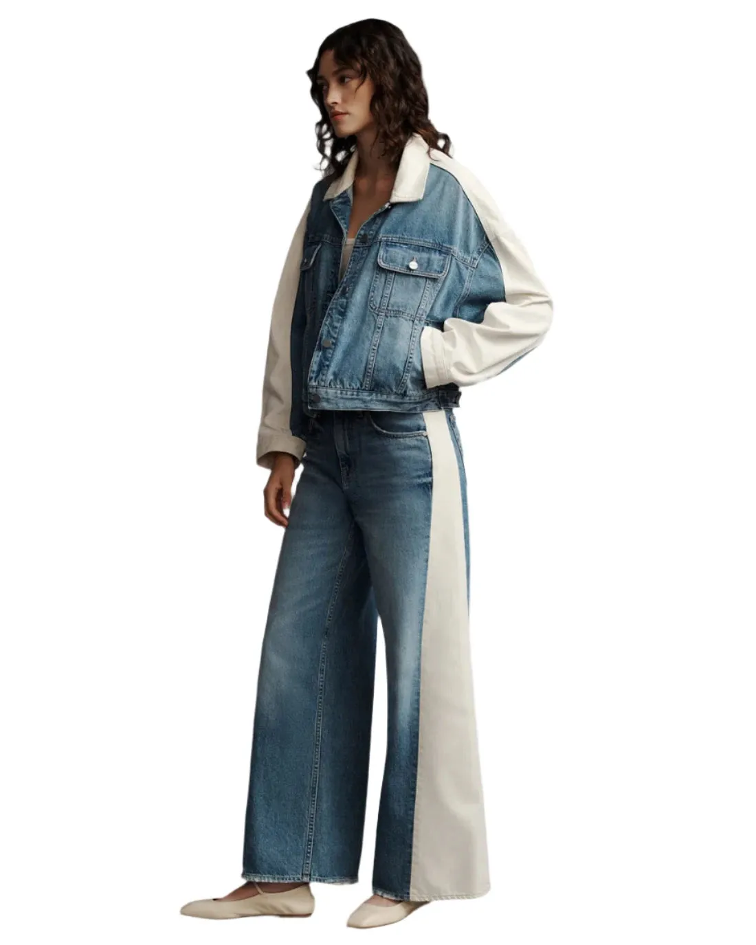 Dylan Jacket in White/Vintage Denim