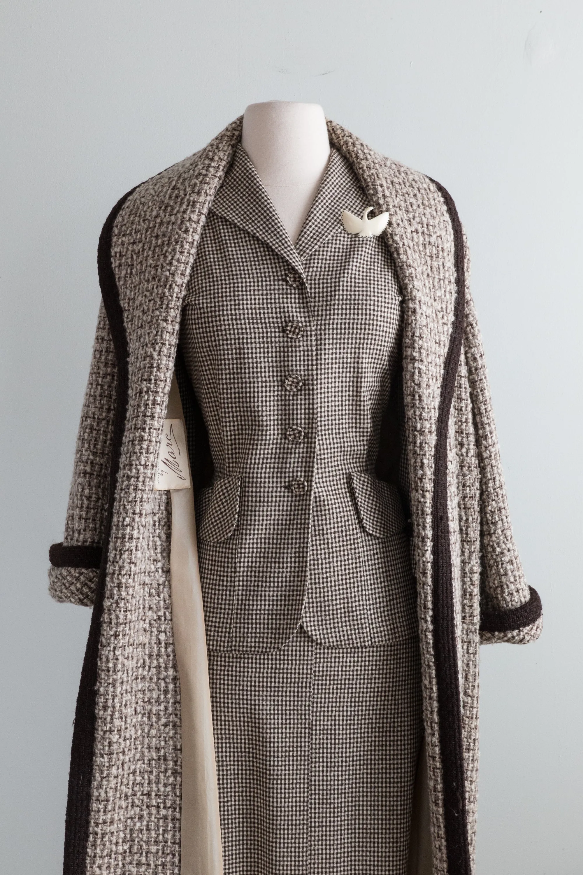 Elegant 1950's Forstmann Wool Tweed Long Line Swing Coat / Medium