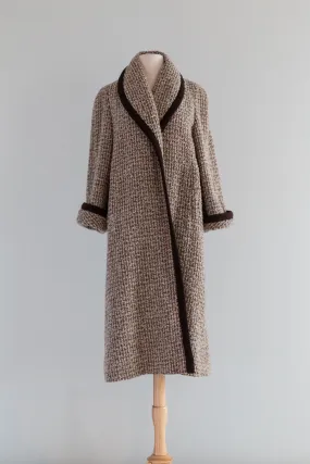 Elegant 1950's Forstmann Wool Tweed Long Line Swing Coat / Medium