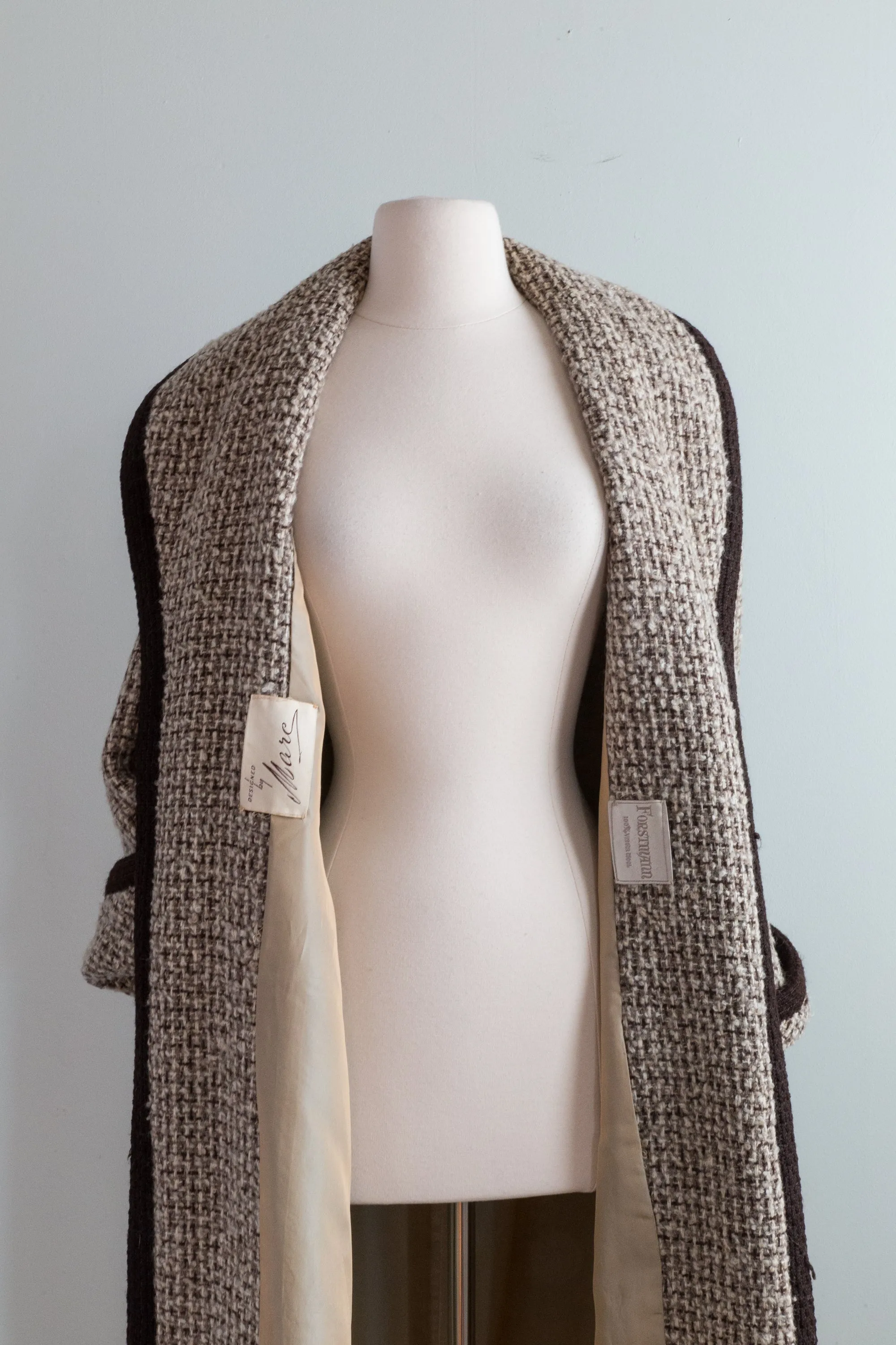 Elegant 1950's Forstmann Wool Tweed Long Line Swing Coat / Medium