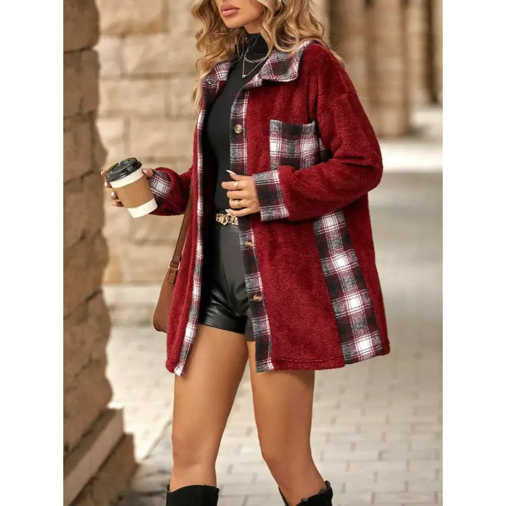 Elevate Your Wardrobe with the Plaid Contrast Dropped Shoulder Coat