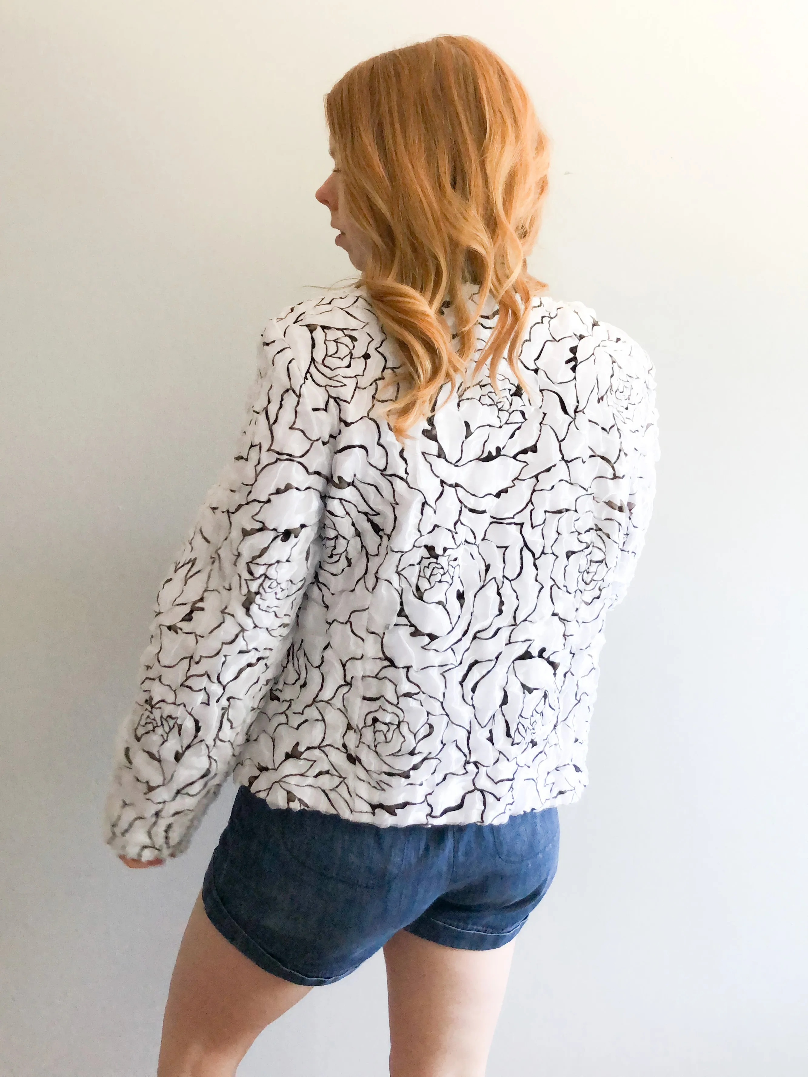 Ell Jay White Tulle Rose Print Jacket - Size 16
