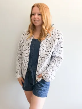 Ell Jay White Tulle Rose Print Jacket - Size 16