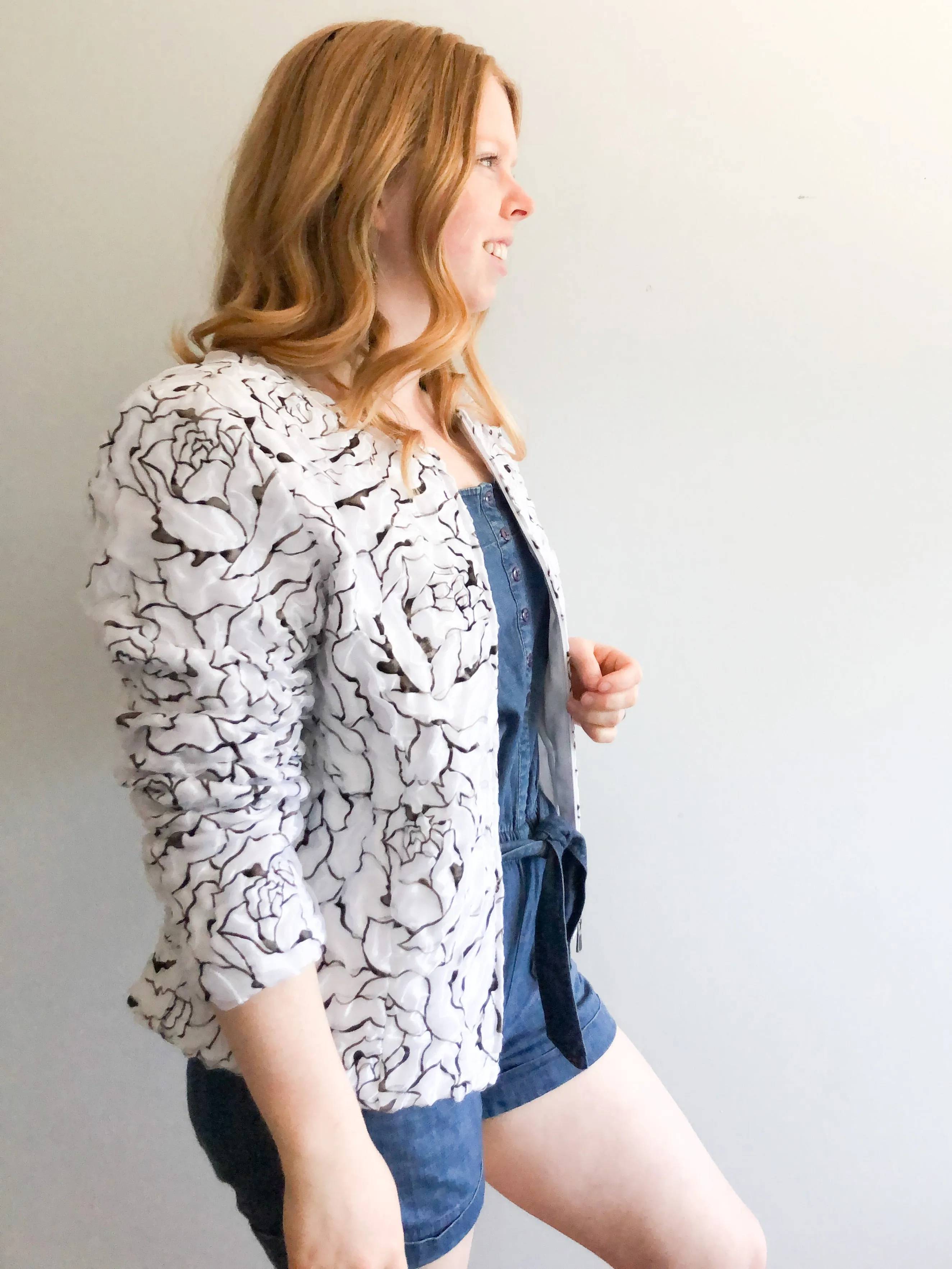 Ell Jay White Tulle Rose Print Jacket - Size 16