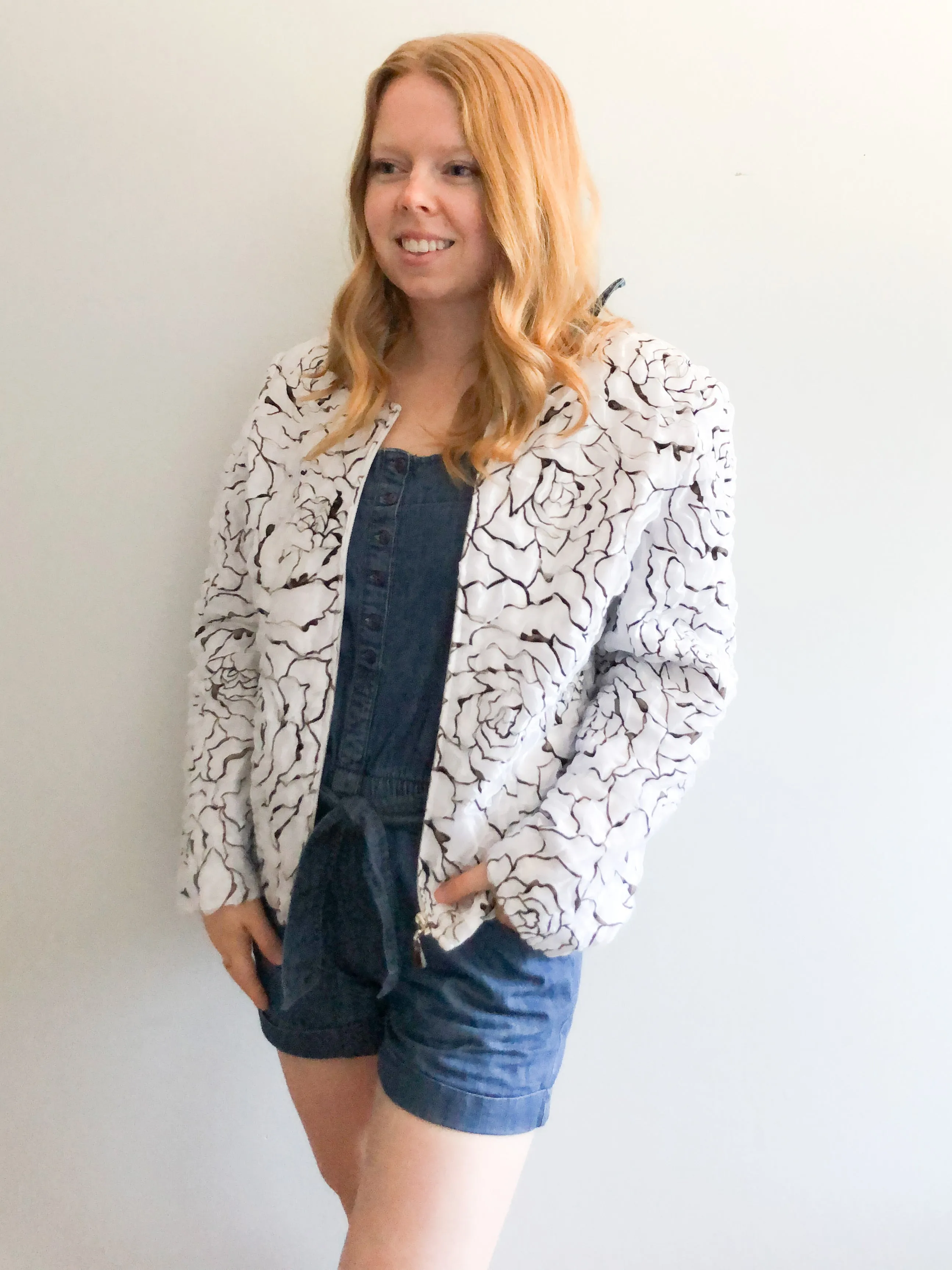 Ell Jay White Tulle Rose Print Jacket - Size 16