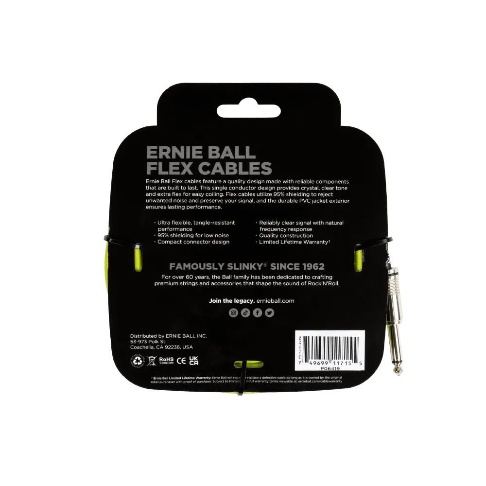 Ernie Ball Flex Instrument Cable Straight/Straight 20Ft - Green