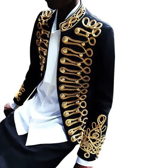 Festival Party Jacket Men's Tuxedo Blazer Gold Black Captain Jacket Burning Man