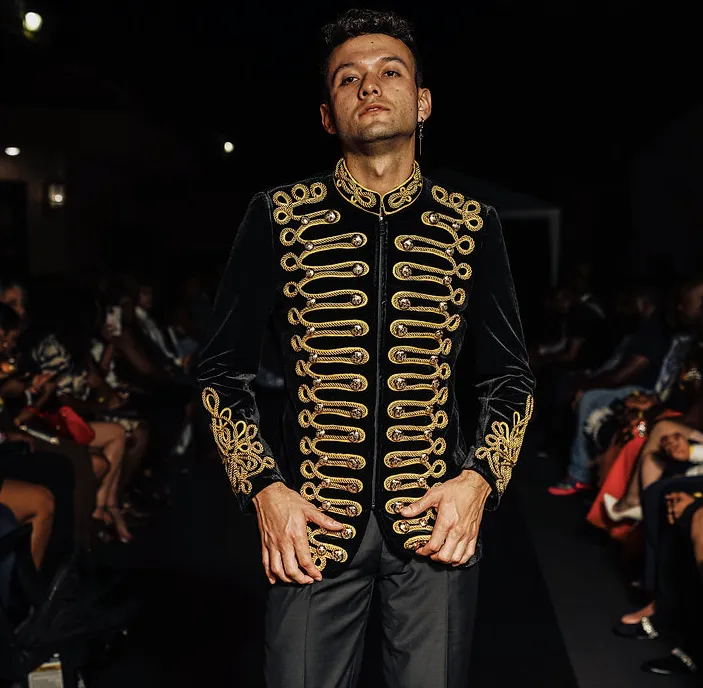Festival Party Jacket Men's Tuxedo Blazer Gold Black Captain Jacket Burning Man