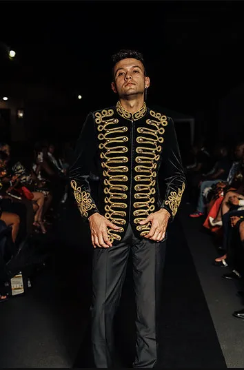 Festival Party Jacket Men's Tuxedo Blazer Gold Black Captain Jacket Burning Man