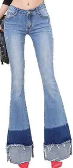 Flared & Frayed Color-Block Jeans