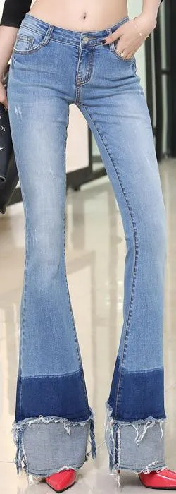 Flared & Frayed Color-Block Jeans