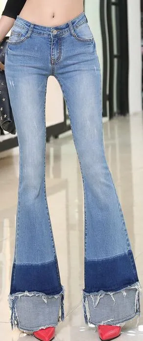 Flared & Frayed Color-Block Jeans