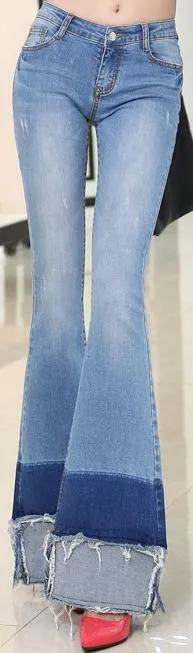 Flared & Frayed Color-Block Jeans