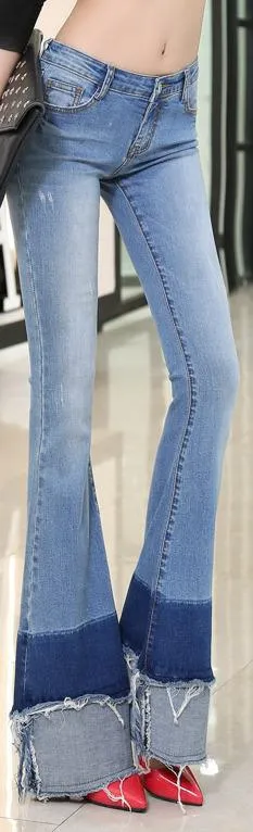 Flared & Frayed Color-Block Jeans