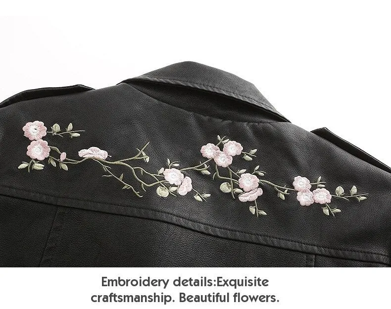 Floral Embroidered Leather Moto Jacket