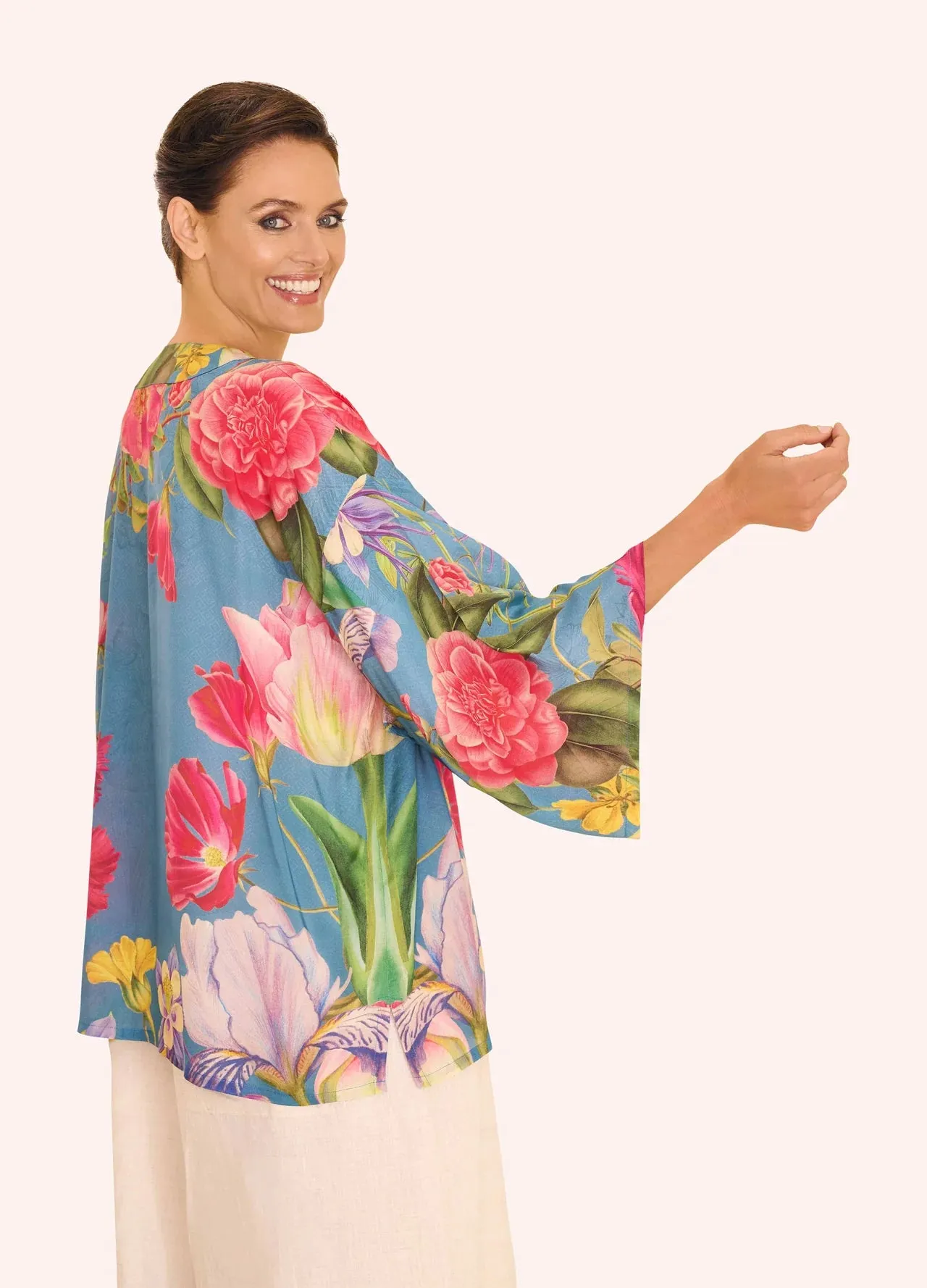 Floral Study Kimono Jacket by Powder UK in Denim