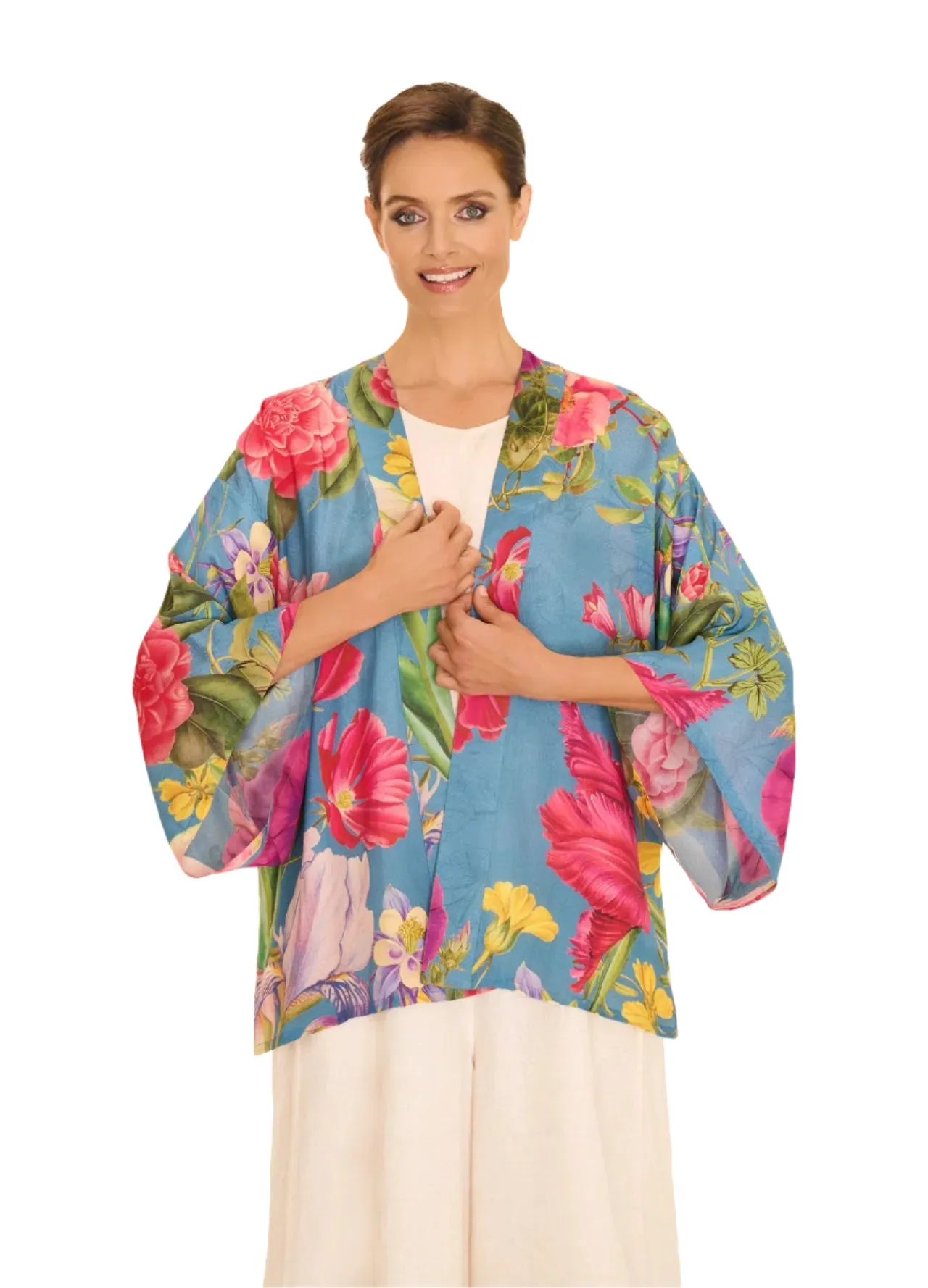 Floral Study Kimono Jacket by Powder UK in Denim