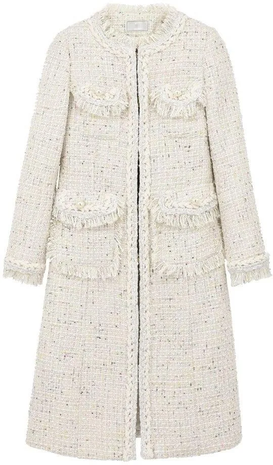 Fringe-Trimmed Tweed Coat