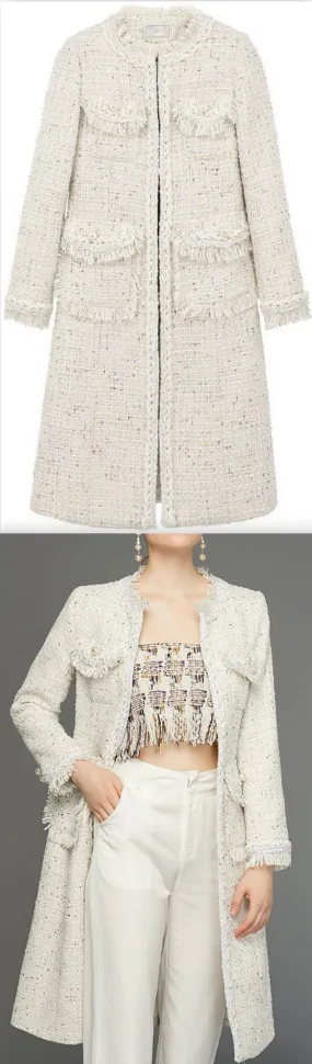 Fringe-Trimmed Tweed Coat
