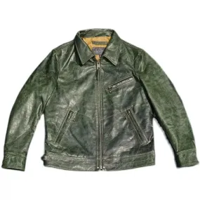 Genuine Leather Jacket for Men - Horsehide Slim Green Brown - 1930s Motorcycle Biker Workwear