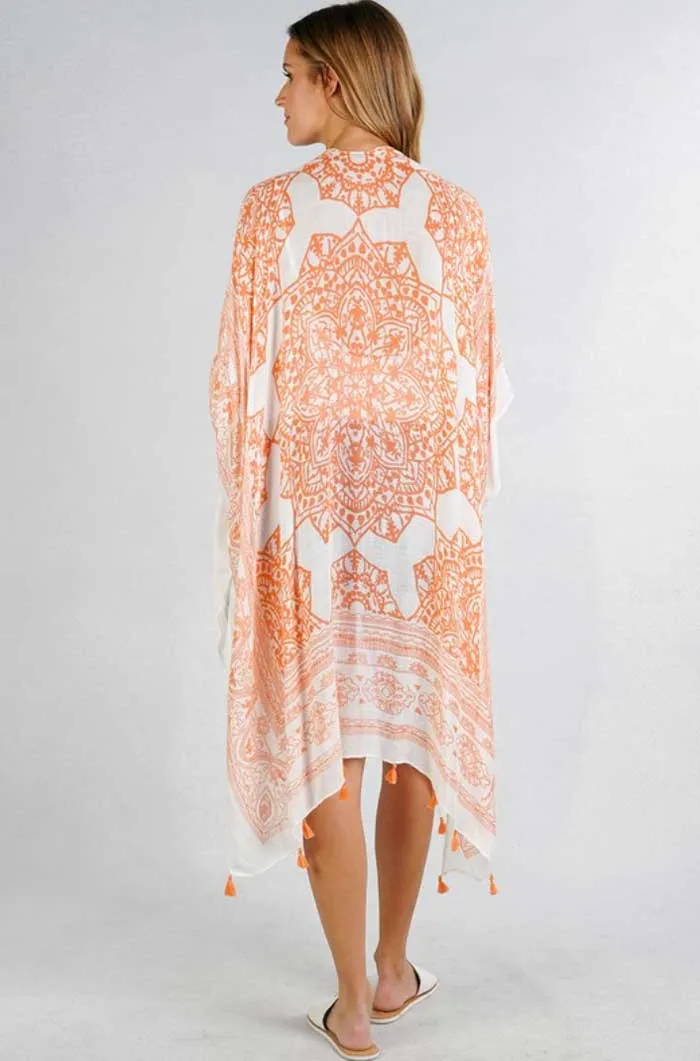 Ginger Orange Medallion Print Kimono