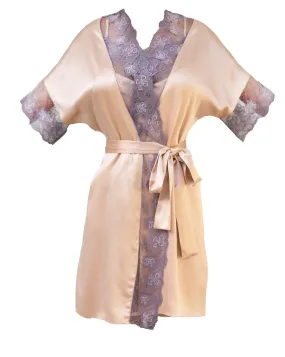 Gorgonian Coral Silk and Embroidered Tulle Kimono