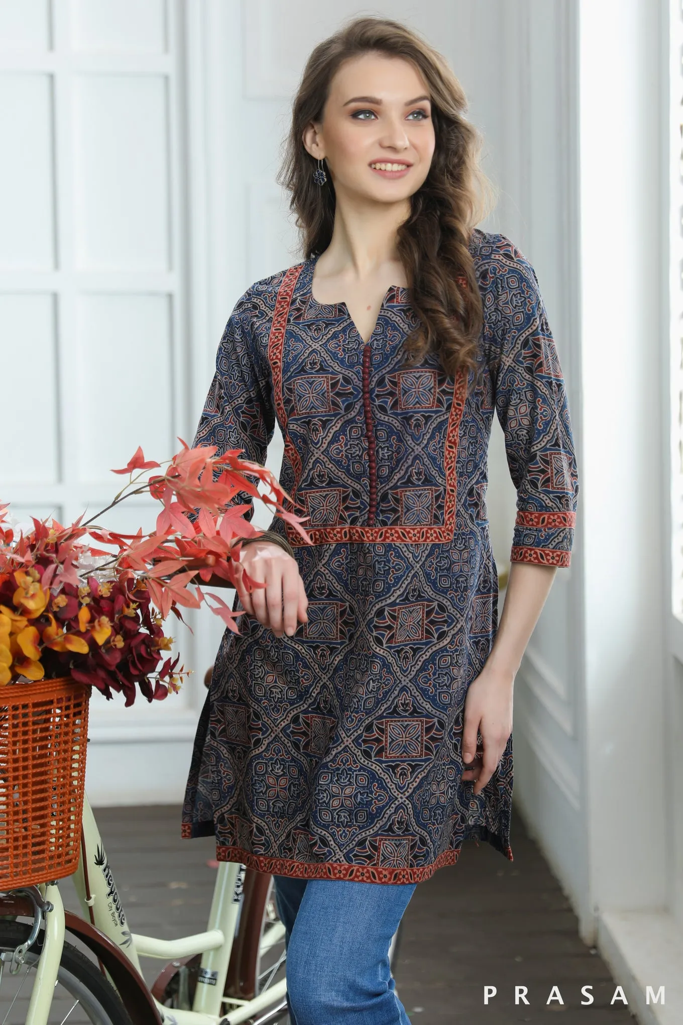 Harmony Haven Tunic Comfort Fit Cotton Ajrakh Tunic