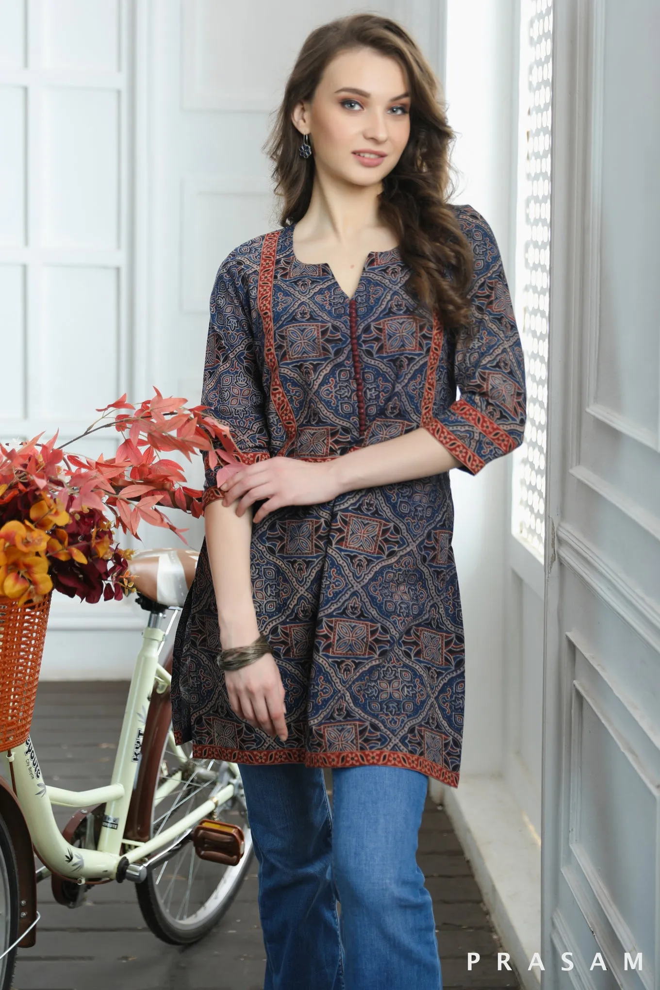Harmony Haven Tunic Comfort Fit Cotton Ajrakh Tunic