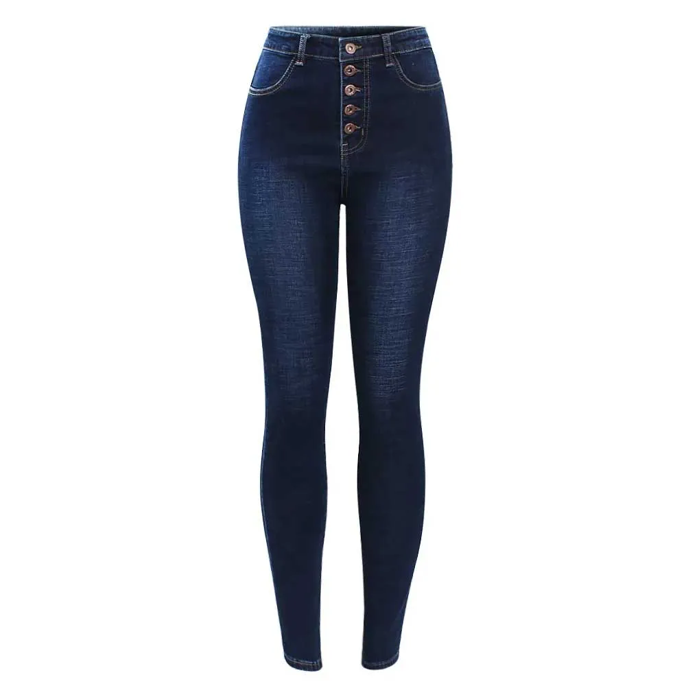 High Waist Jeans For Women Stretchy Button Fly Denim Skinny Pants