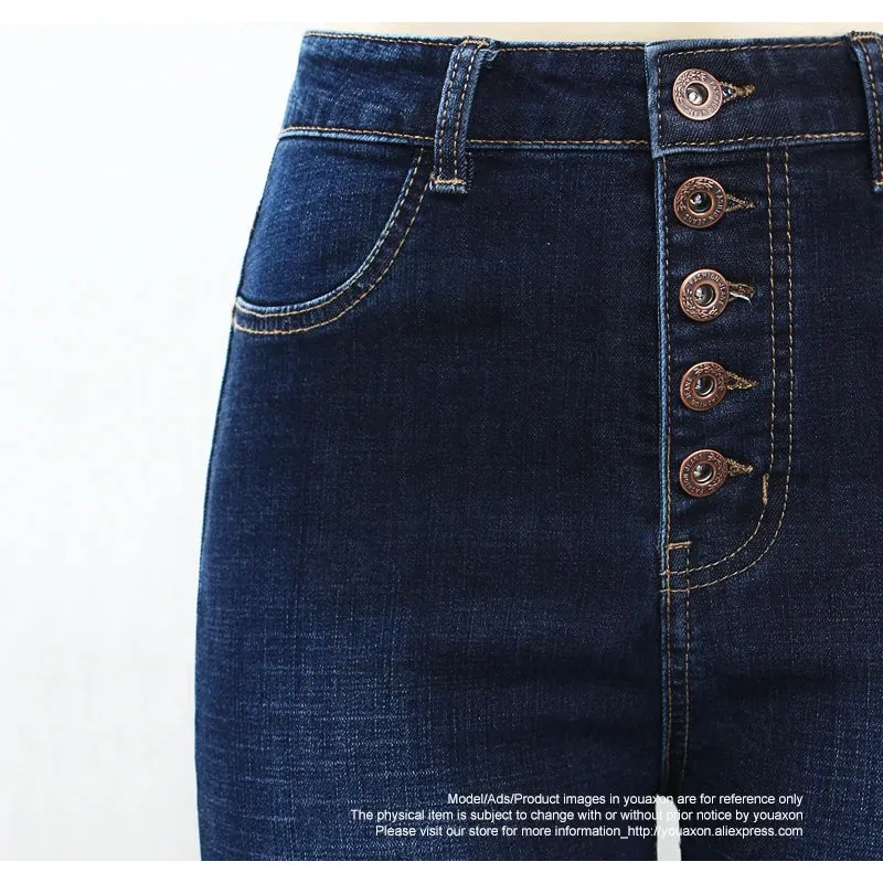 High Waist Jeans For Women Stretchy Button Fly Denim Skinny Pants