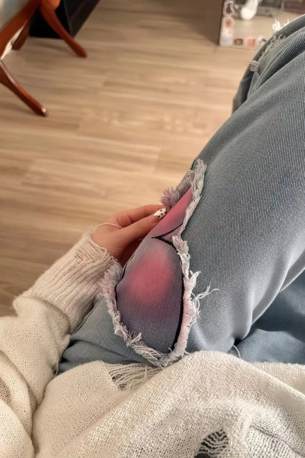 High Waist Retro Pink Blended Butterfly Jeans Pants