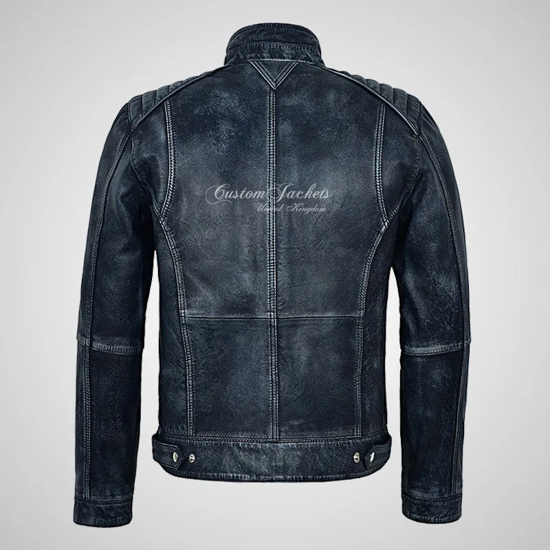HOLDEN Mens Vintage Leather Fashion Biker Jacket Soft Waxed Leather Jacket