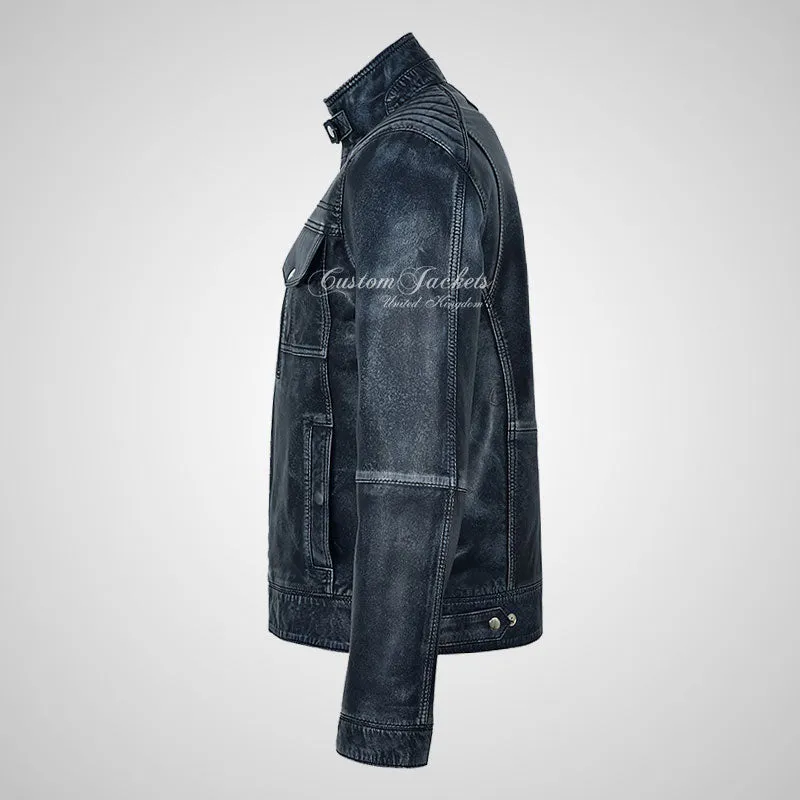 HOLDEN Mens Vintage Leather Fashion Biker Jacket Soft Waxed Leather Jacket