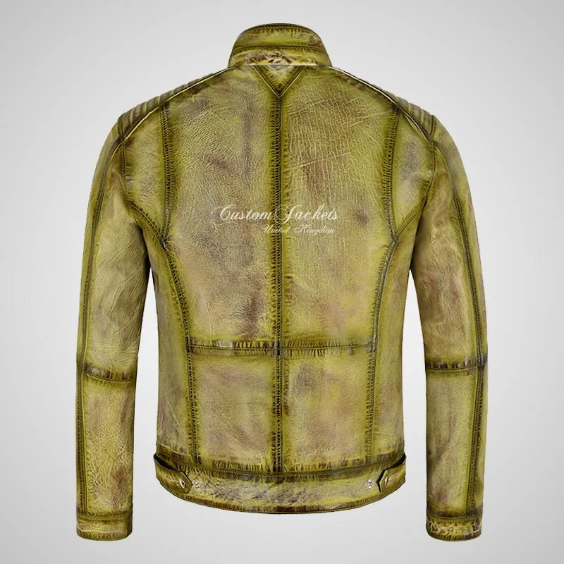 HOLDEN Mens Vintage Leather Fashion Biker Jacket Soft Waxed Leather Jacket