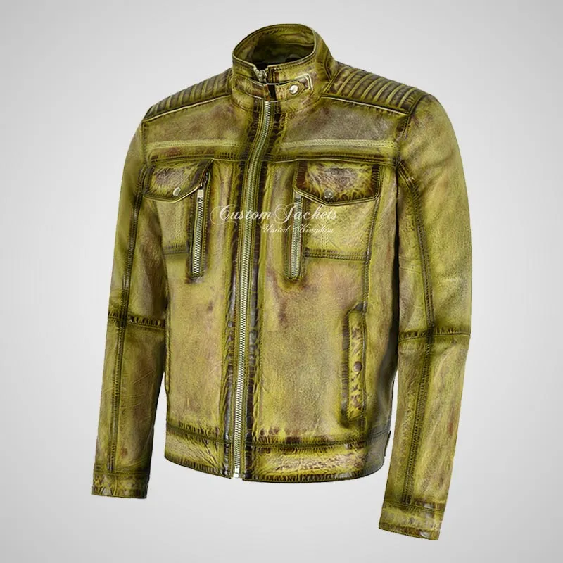 HOLDEN Mens Vintage Leather Fashion Biker Jacket Soft Waxed Leather Jacket