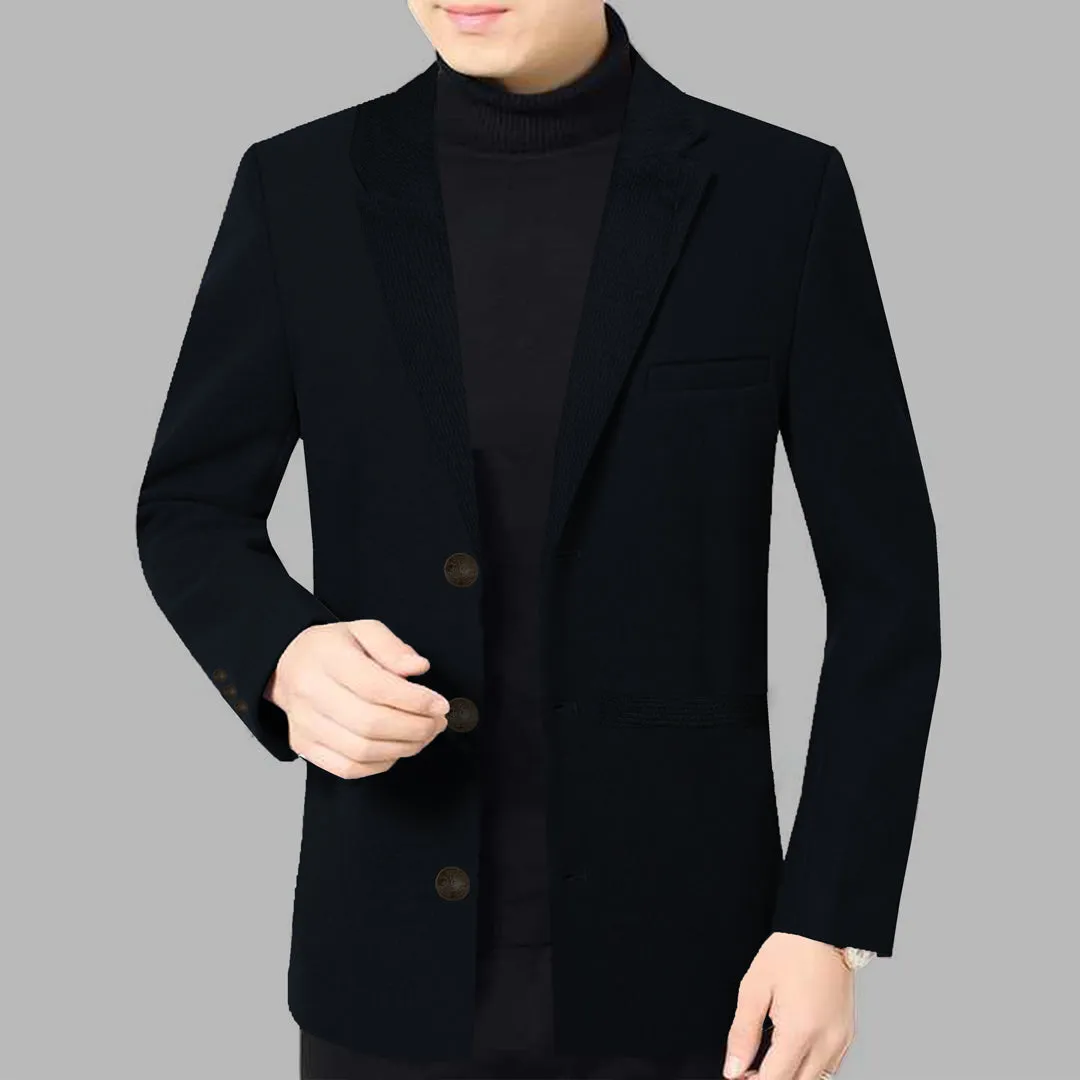 Imported Textured Collar Woolen Business Long Coat For Men