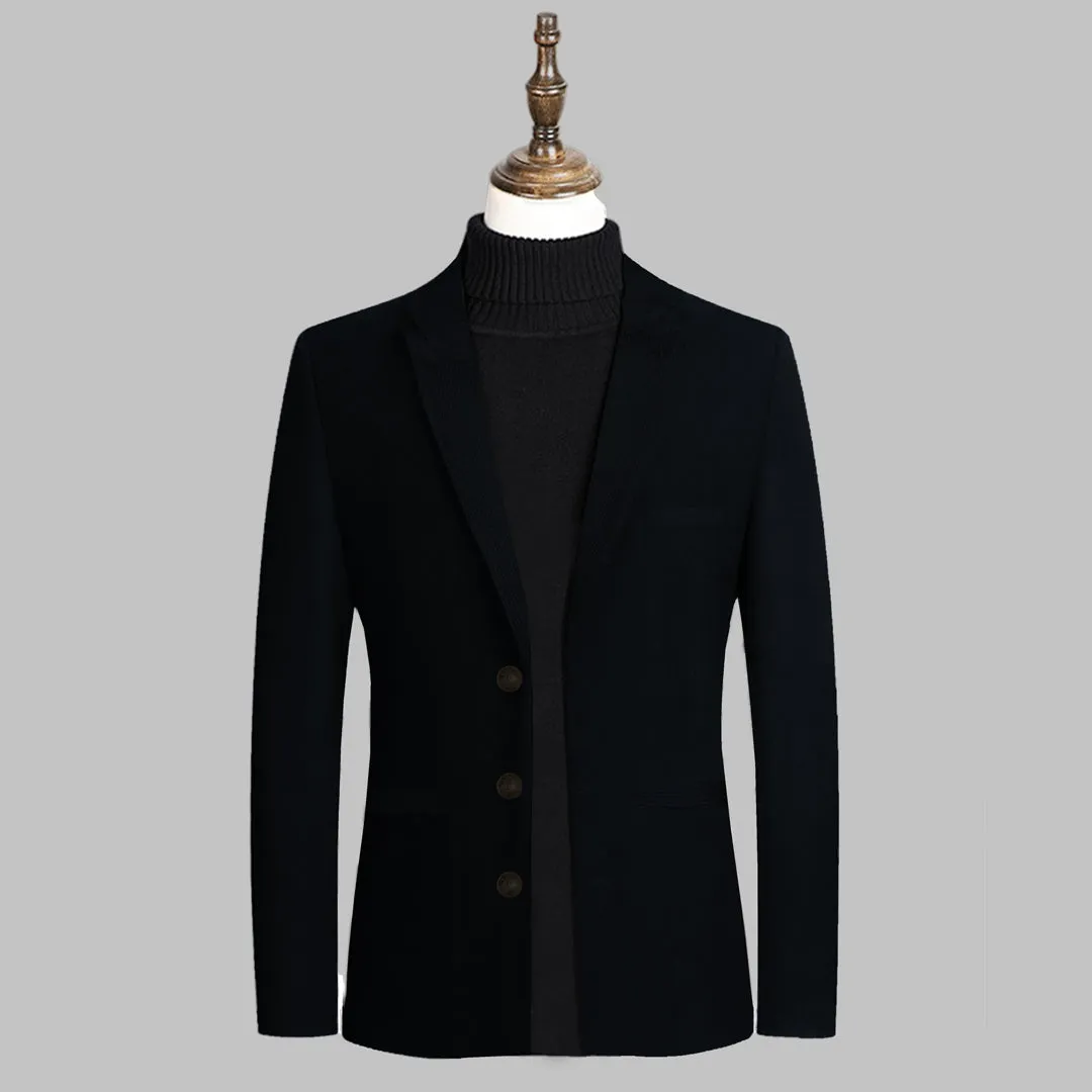 Imported Textured Collar Woolen Business Long Coat For Men