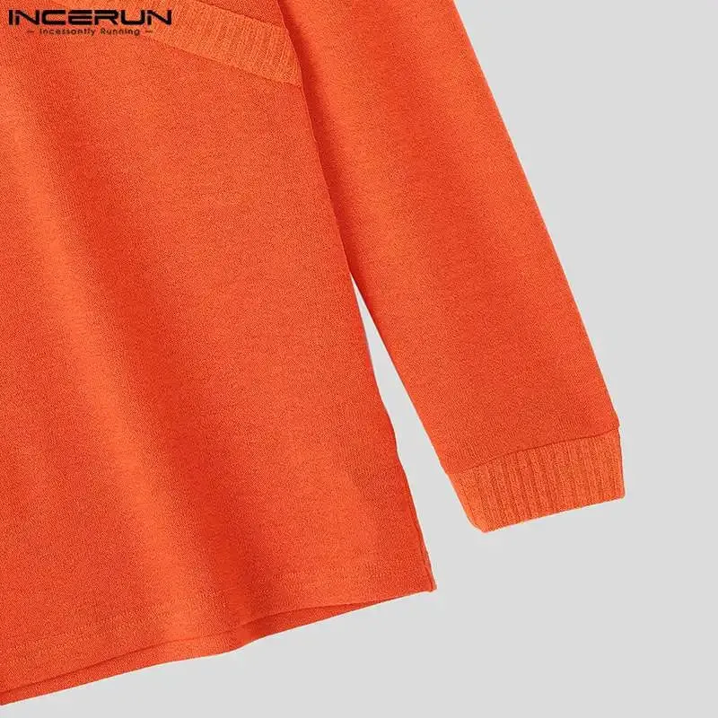 INCERUN männer Casual Langarm Tops Amerikanische Mode Solide Elegante Tees Aushöhlen Sexy Quadrat Kragen Streetwear Männliche T-shirt