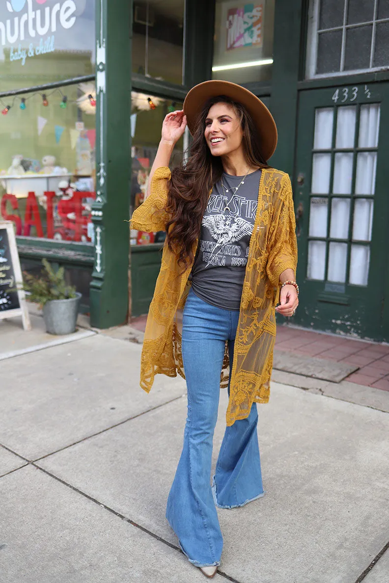 Indie Lace Crochet Kimono - Marigold