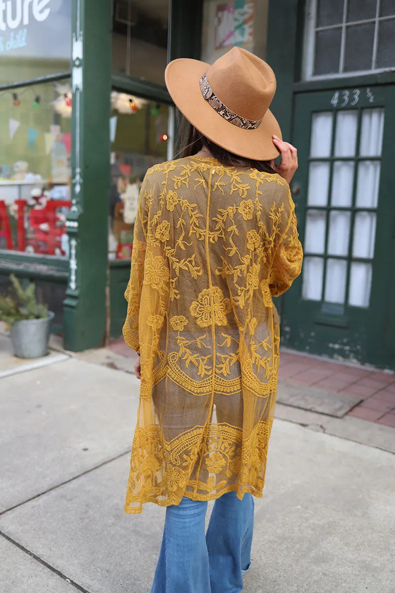 Indie Lace Crochet Kimono - Marigold