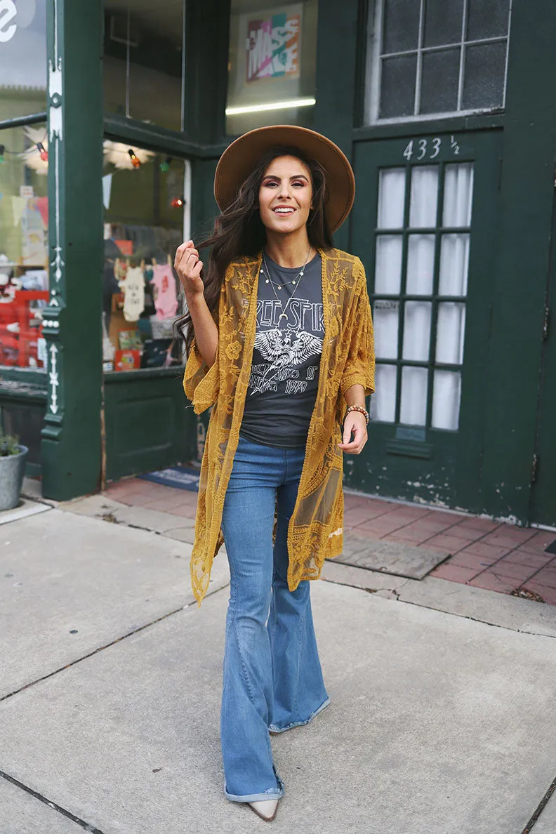 Indie Lace Crochet Kimono - Marigold