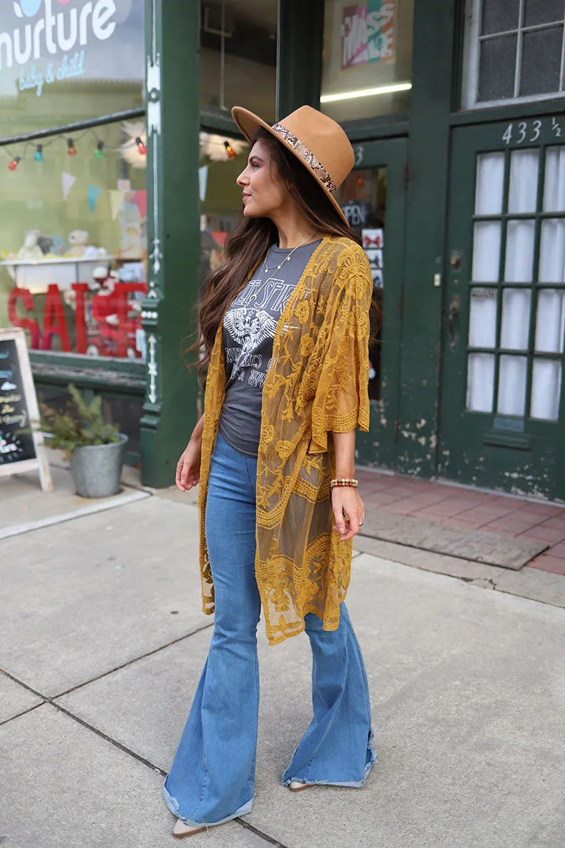 Indie Lace Crochet Kimono - Marigold