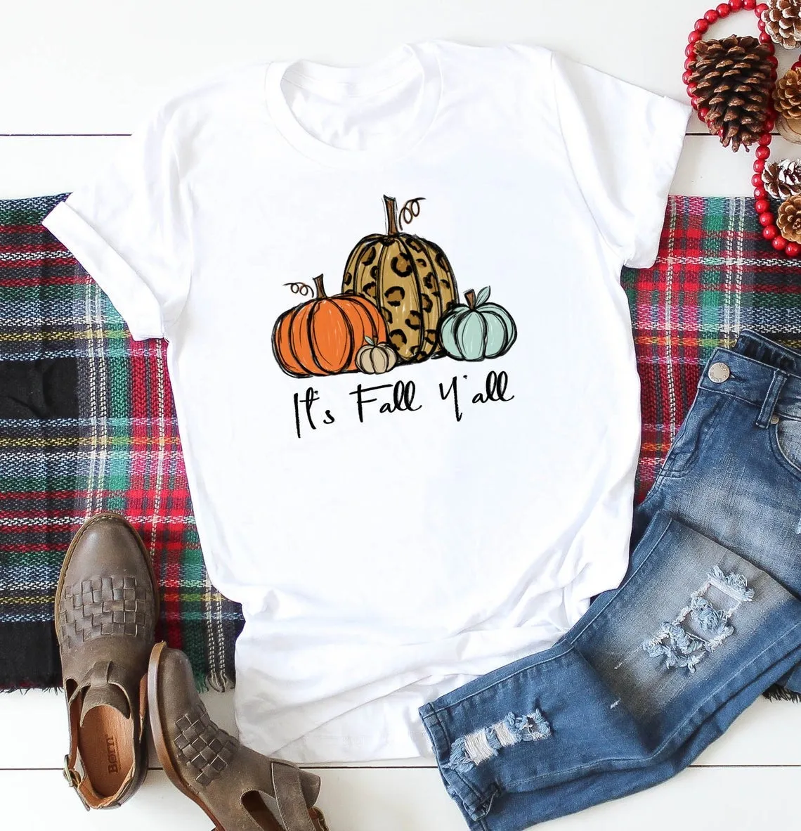 It's Fall Y'all Leopard Pumpkin Thanksgiving Autumn Hay Ride Orchard Adult Kids Toddler Long Sleeve Shirt