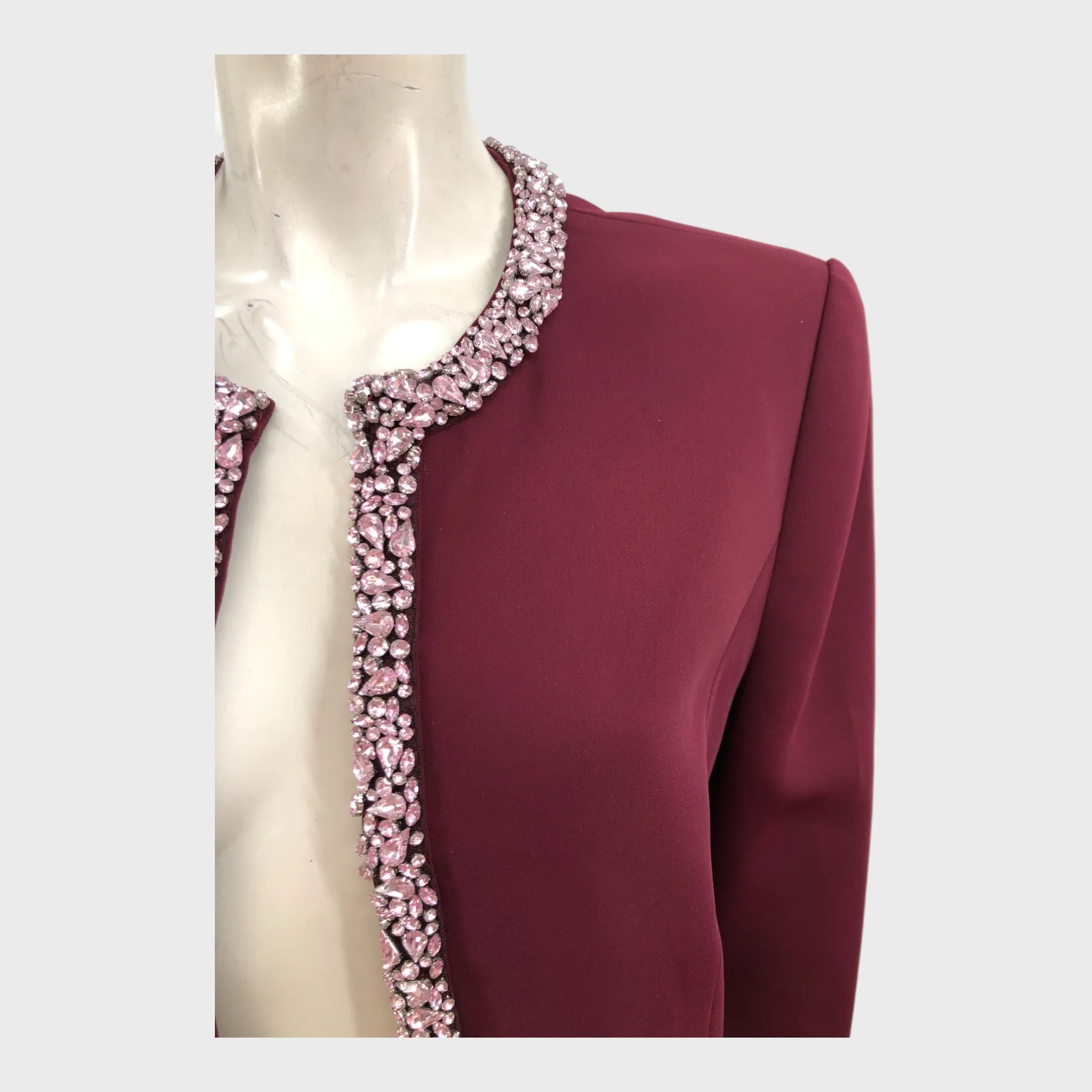 Jacques Vert Burgundy Embellished Jacket - Size 16