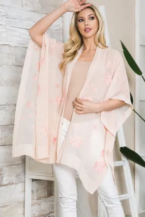 Justin & Taylor Sheer Floral Embroidered Kimono - Blush