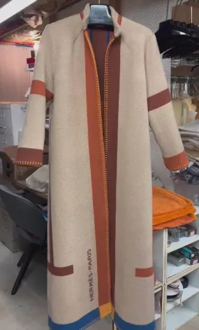 Khaki Brown Printed Knit Coat