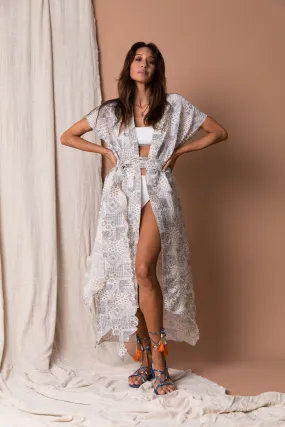 KIMONO LONG IN INDIGO PAISLEY